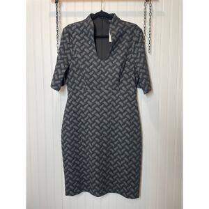 NWT Connected Apparel Womens Black V-Neck Sheath Midi Dress Size 12